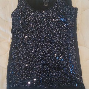 Fitted Black and Blue Sequin Tank Top - Never Worn